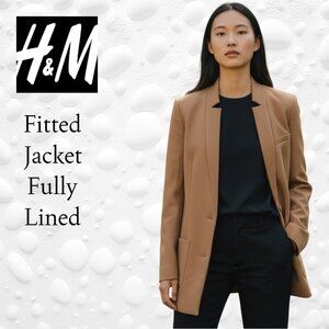 H & M Unusual Design Ladies Fitted Long Jacket - Beige - Size 6 Like New